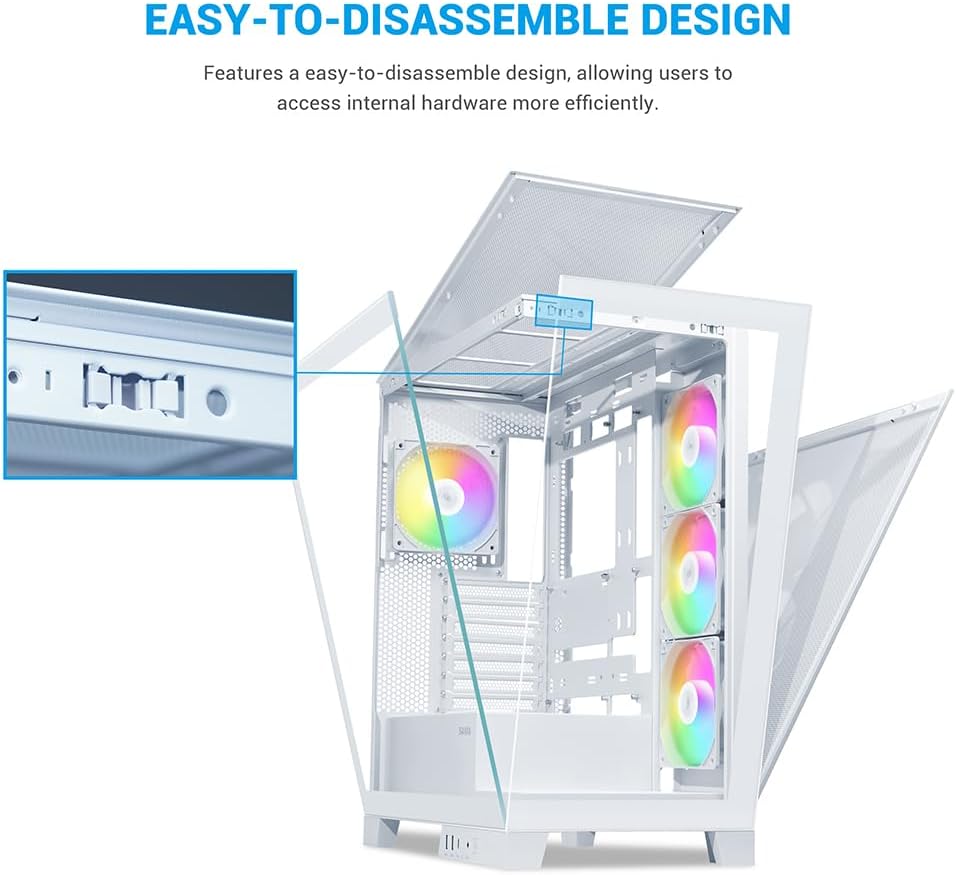 SAMA V50 - Carcasa para PC de juego, torre media, con vidrio templado doble, 4×ventiladores ARGB PWM, chasis de alto flujo de aire con soporte para radiador de 360mm, puerto USB-C, fácil gestión de