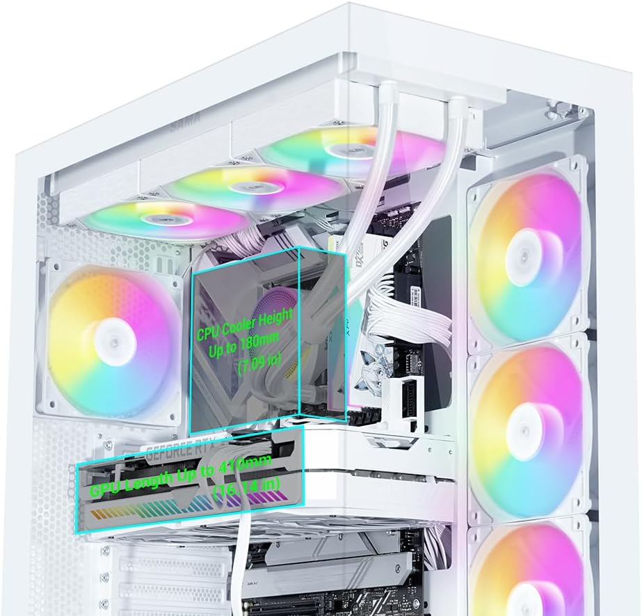 SAMA V50 - Carcasa para PC de juego, torre media, con vidrio templado doble, 4×ventiladores ARGB PWM, chasis de alto flujo de aire con soporte para radiador de 360mm, puerto USB-C, fácil gestión de