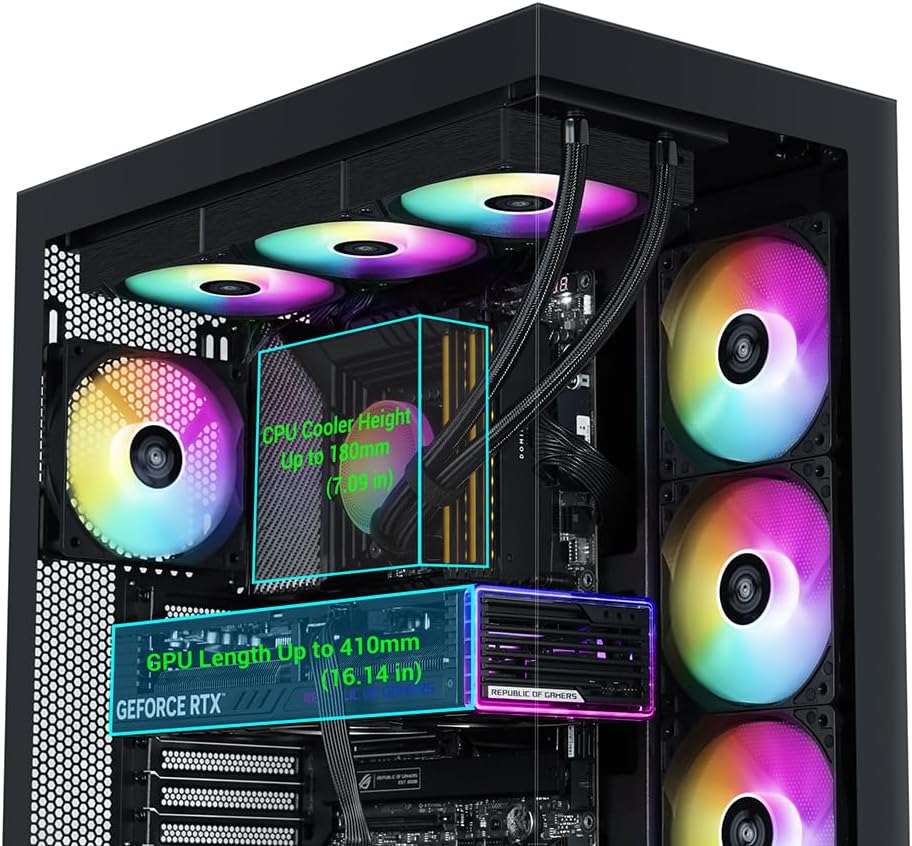 Chasis para PC SAMA V50 de Torre Media para Juegos con Doble Vidrio Templado, 4 Ventiladores ARGB PWM, Chasis de Alto Flujo de Aire con Soporte para Radiador de 360mm, Puerto USB-C, Fácil Gestión de