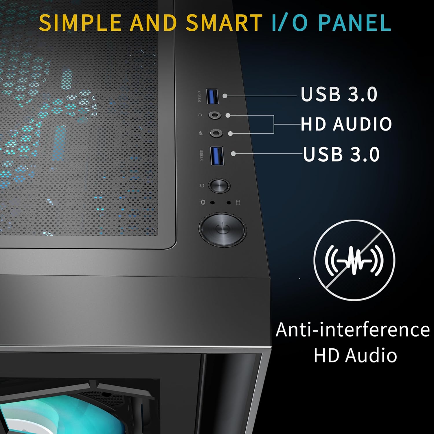 MUSETEX Funda para PC ATX, 6 ventiladores PWM ARGB preinstalados, carcasa de computadora con apertura de puerta de vidrio templado,chasis de PC para juegos de torre media, USB 3.0 x 2, negro, G07