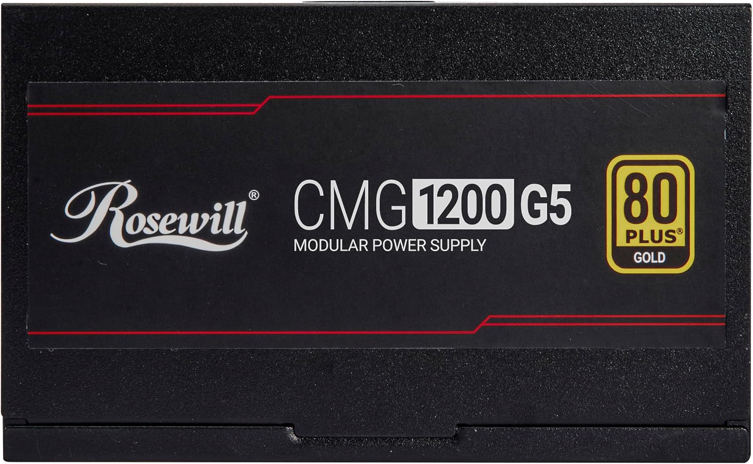 Rosewill CMG5 1200W, compatible con ATX 3.0 y 3.1, fuente de alimentación modular completa 80+ Gold, conector PCIe 5.0 600W 12V-2x6, condensadores electrolíticos 100% japoneses, ventiladores FDB de 4.724 in - CMG1200G5