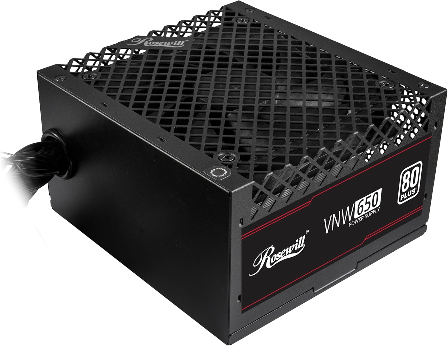 Rosewill VNW 650W 80+ certificado blanco, diseño PFC activo no modular, fuente de alimentación de bajo ruido, condensador electrolítico, ventilador silencioso FDB de 4.724 in