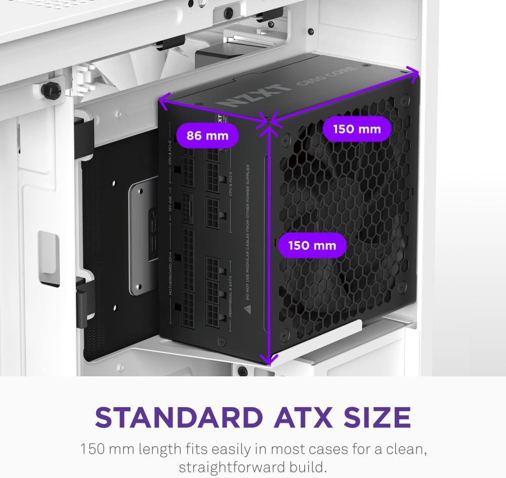 NZXT C850 Gold Core - Fuente de alimentación ATX 3.1 de 850W - 80 Plus Gold - Cybenetics Platinum - Completamente modular - PCIe 5.1 600W 12V-2x6 - Ventilador Zero RPM - Condensadores de 105°C - Negro
