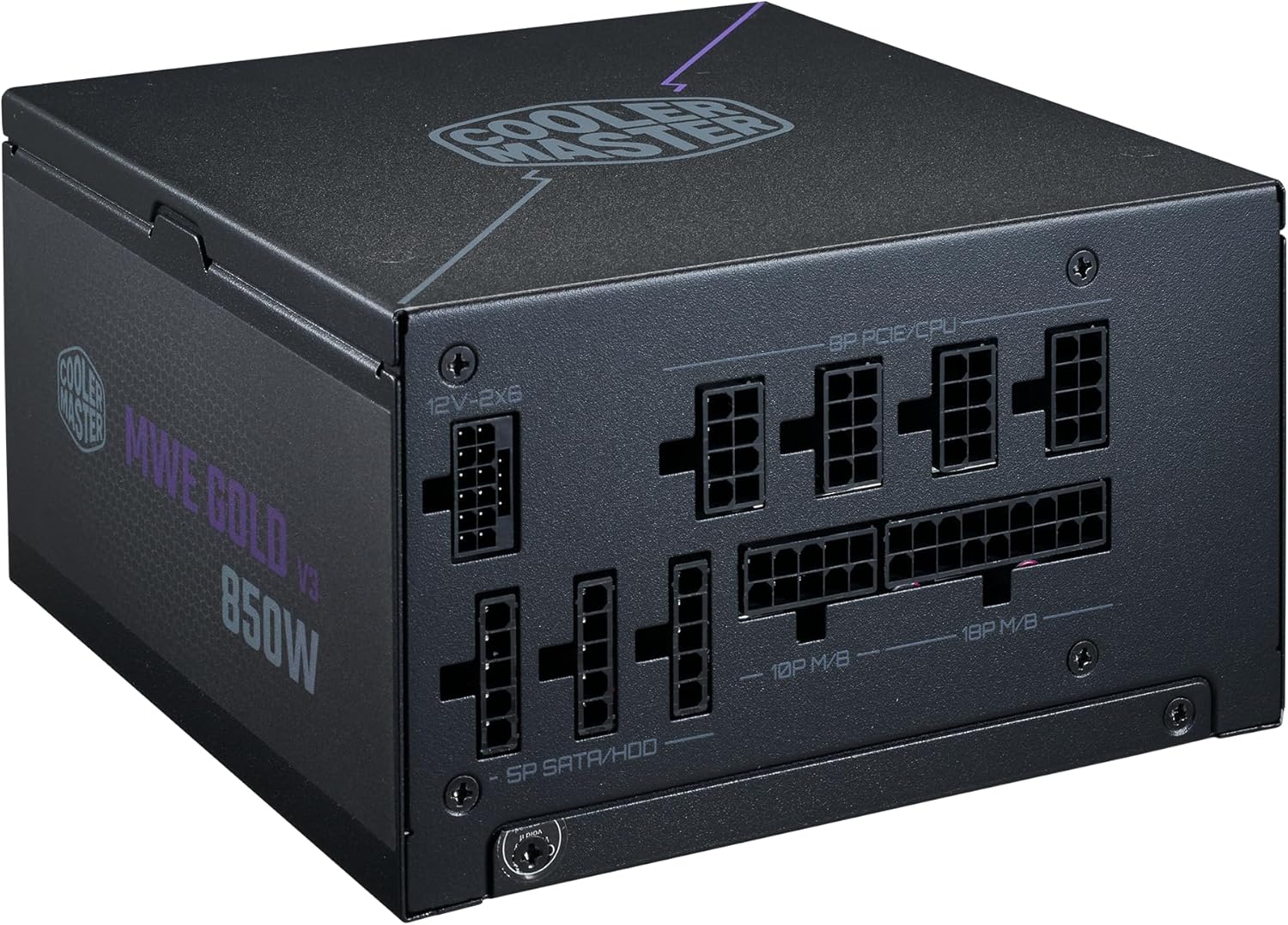 Cooler Master Fuente de alimentación MWE Gold 850 V3 totalmente modular, 850 W 80+ Gold Certified PSU, Cybenetics Platinum, 90° 12V-2x6 PCIe 5.1, soporte ATX 3.1, modo de bajo ruido cero RPM