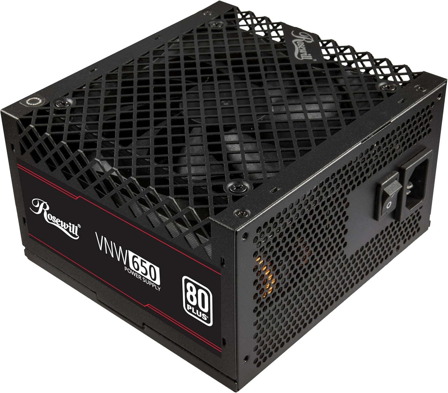 Rosewill VNW 650W 80+ certificado blanco, diseño PFC activo no modular, fuente de alimentación de bajo ruido, condensador electrolítico, ventilador silencioso FDB de 4.724 in