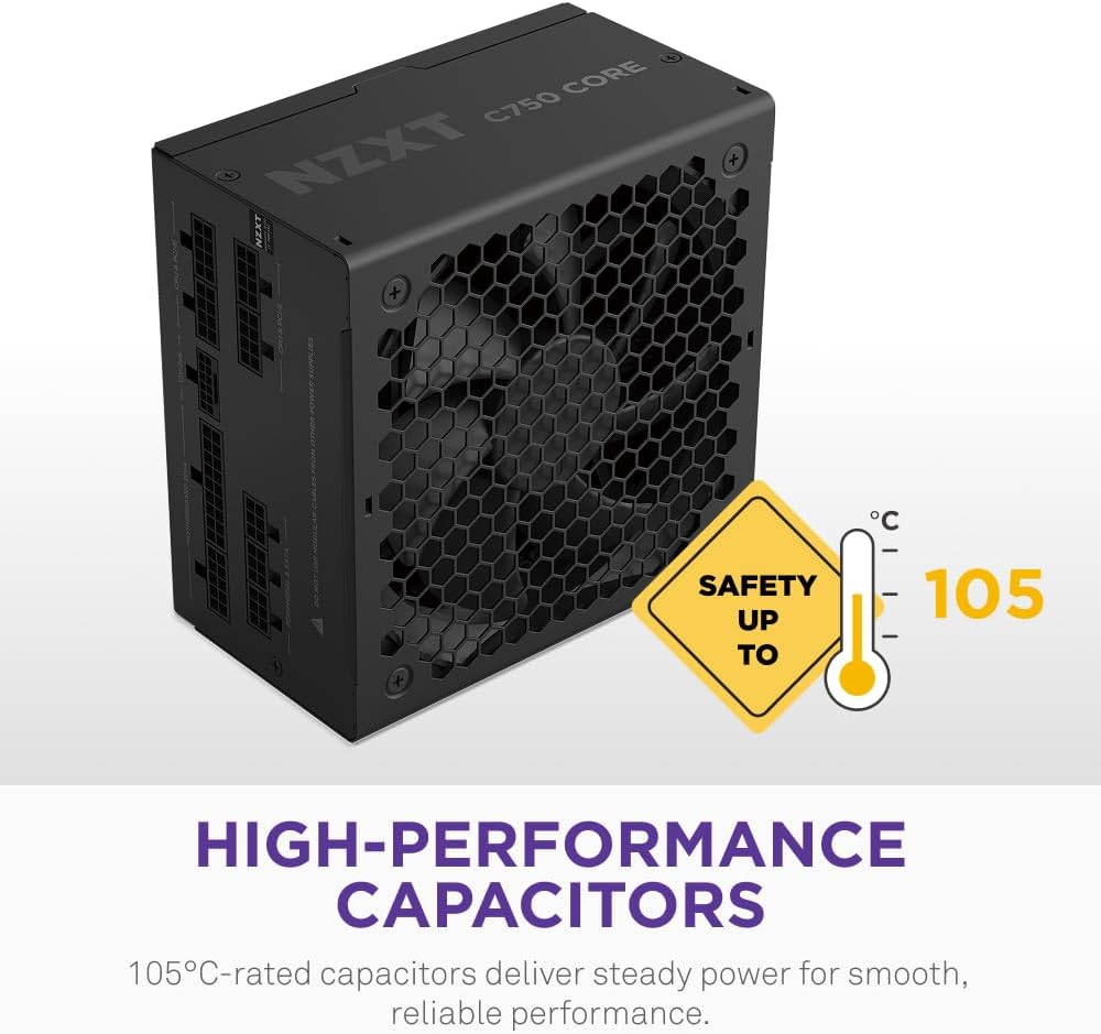 NZXT C850 Gold Core - Fuente de alimentación ATX 3.1 de 850W - 80 Plus Gold - Cybenetics Platinum - Completamente modular - PCIe 5.1 600W 12V-2x6 - Ventilador Zero RPM - Condensadores de 105°C - Negro