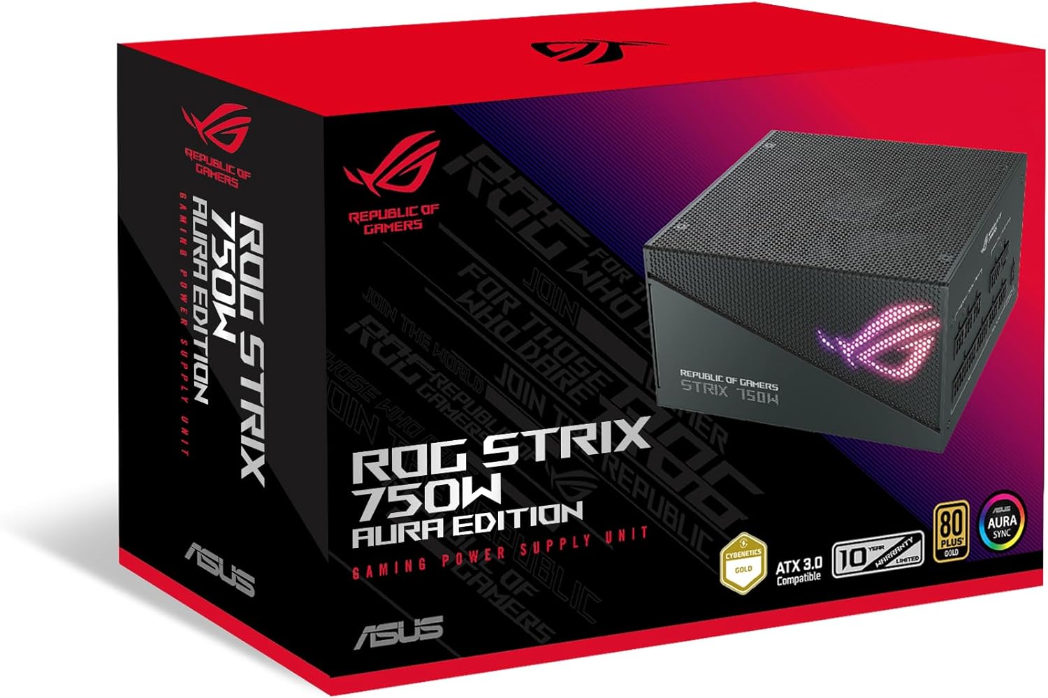 ASUS ROG Strix 750W Gold Aura Edition (fuente de alimentación totalmente modular, certificado Gold 80+, ATX 3.0, certificación Cybenetics Lambda A++, listo para PCIe Gen 5.0, ventilador de tecnología