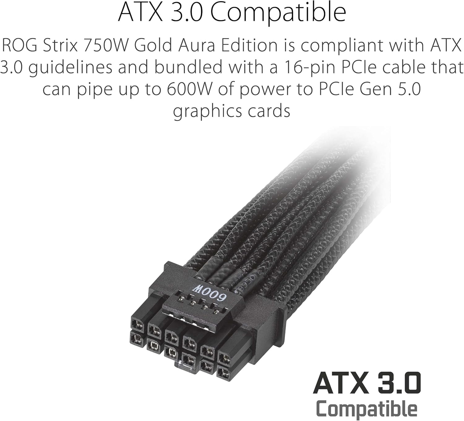 ASUS ROG Strix 750W Gold Aura Edition (fuente de alimentación totalmente modular, certificado Gold 80+, ATX 3.0, certificación Cybenetics Lambda A++, listo para PCIe Gen 5.0, ventilador de tecnología