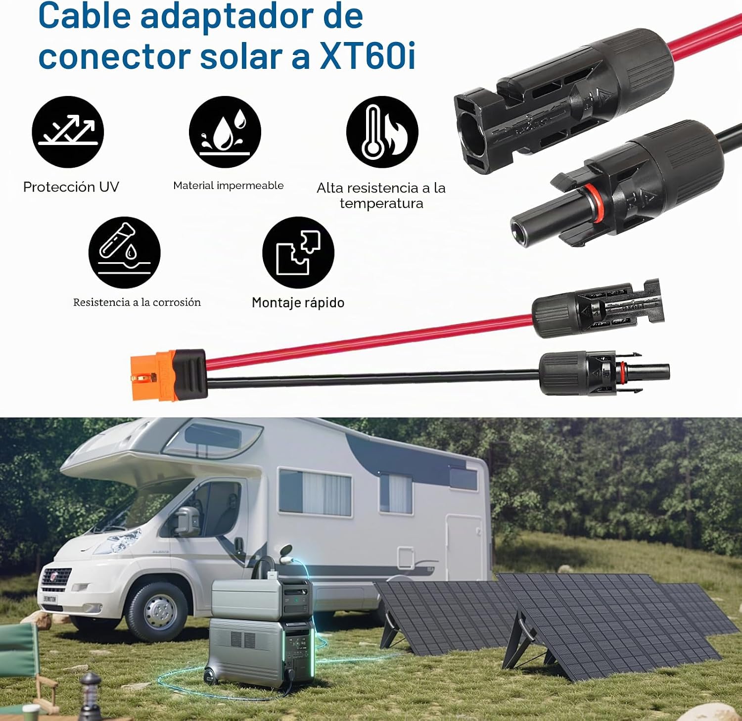 Cable solar a XT60i 10AWG de 30 pies de panel solar a XT60i adaptador conector XT60i Cable de extensión para generador solar portátil de central eléctrica