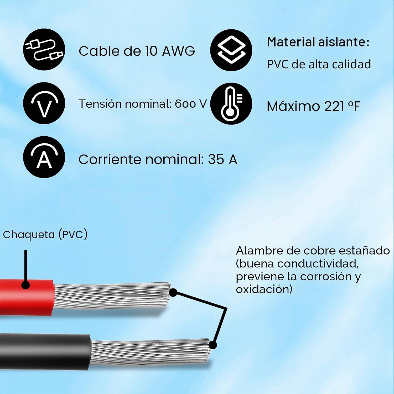 Cable solar a XT60i 10AWG de 30 pies de panel solar a XT60i adaptador conector XT60i Cable de extensión para generador solar portátil de central eléctrica