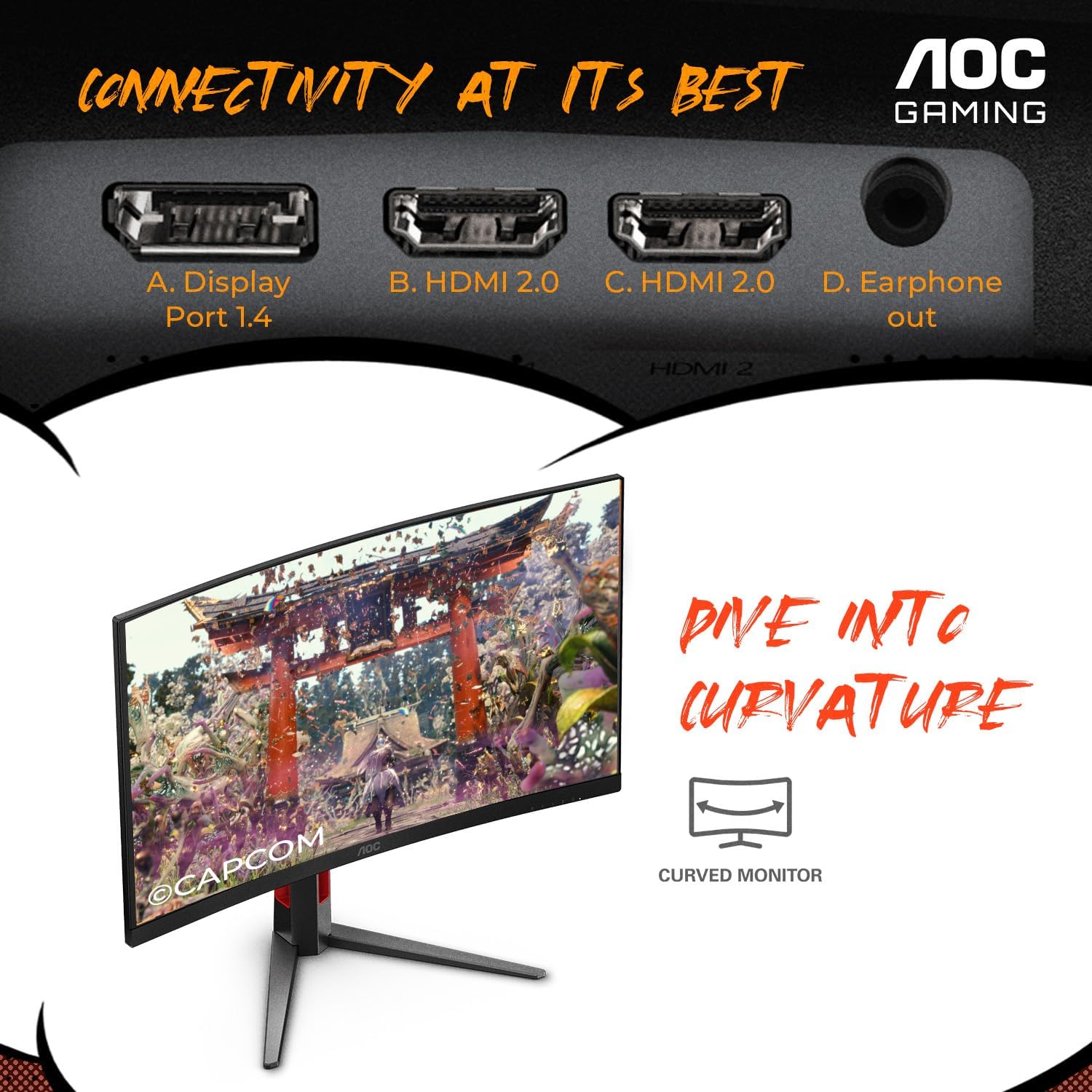 AOC Monitor curvo FHD 280Hz VA 0.3ms HDR, C27G4ZH para juegos de 27
