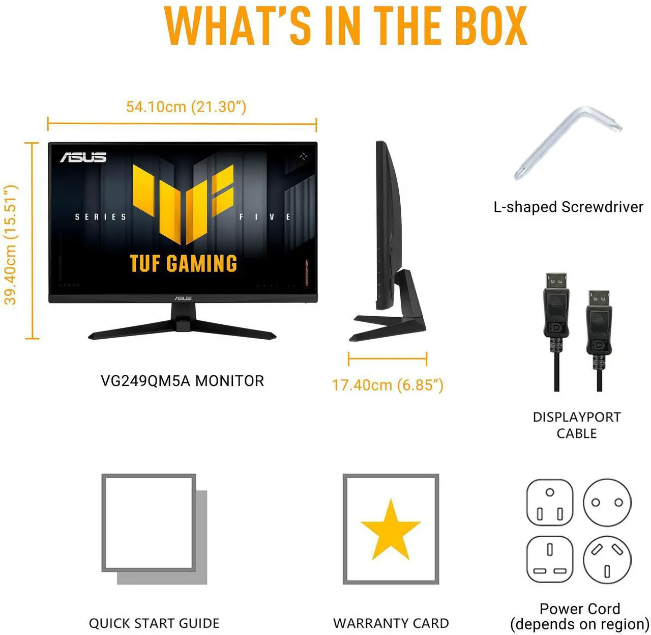 Monitor gaming ASUS TUF Gaming de 24 pulgadas (23,8" visibles), Full HD 1080p, 240 Hz, IPS rápido, compatible con AMD FreeSync Premium y G-Sync, 0,3 ms (VG249QM5A)