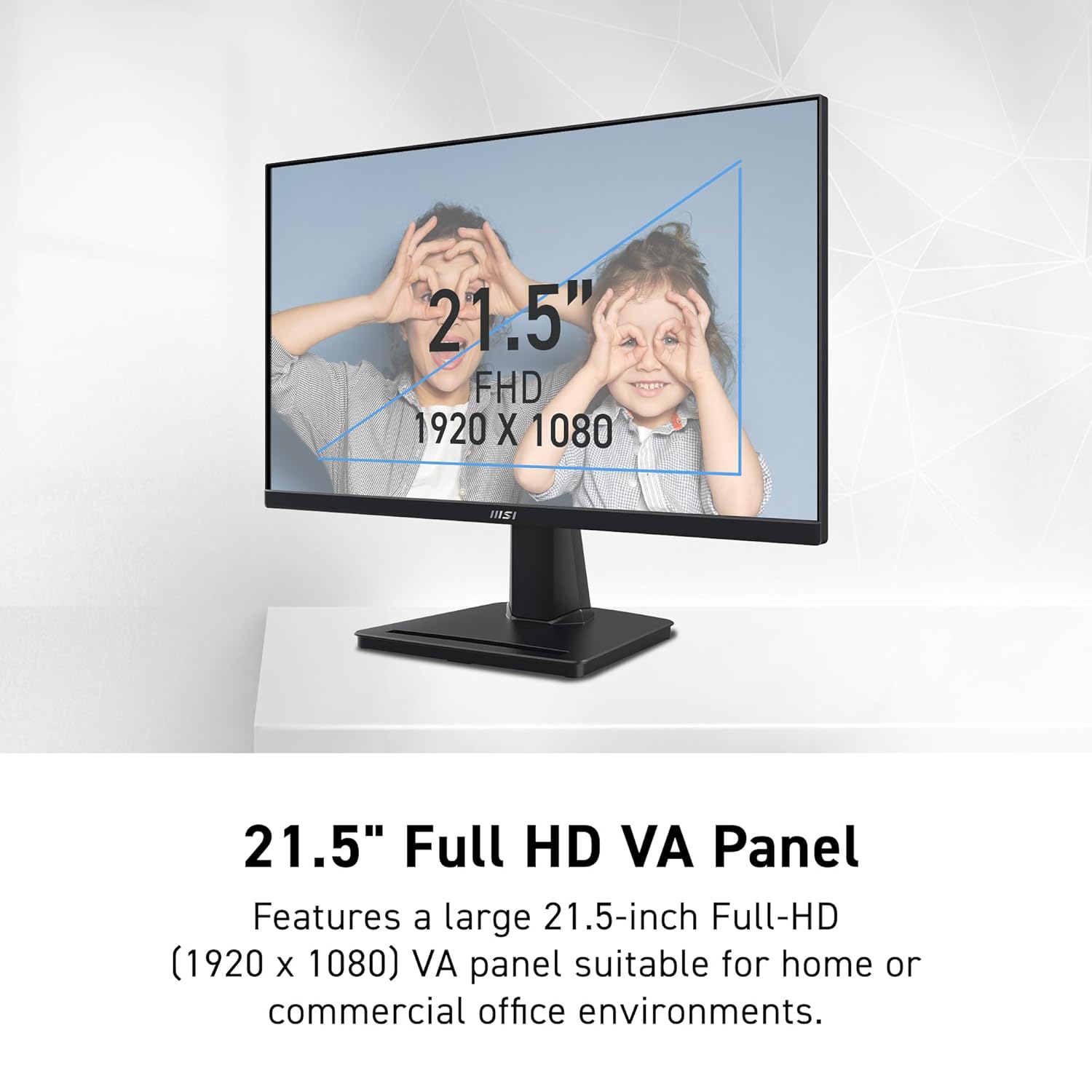 msi PRO MP225V, 22 pulgadas, monitor de computadora 1920 x 1080 (FHD), 100Hz, sincronización adaptativa, HDMI, puerto de video, luz azul baja, control Eye-Q, montaje VESA, inclinación, 1 ms, negro