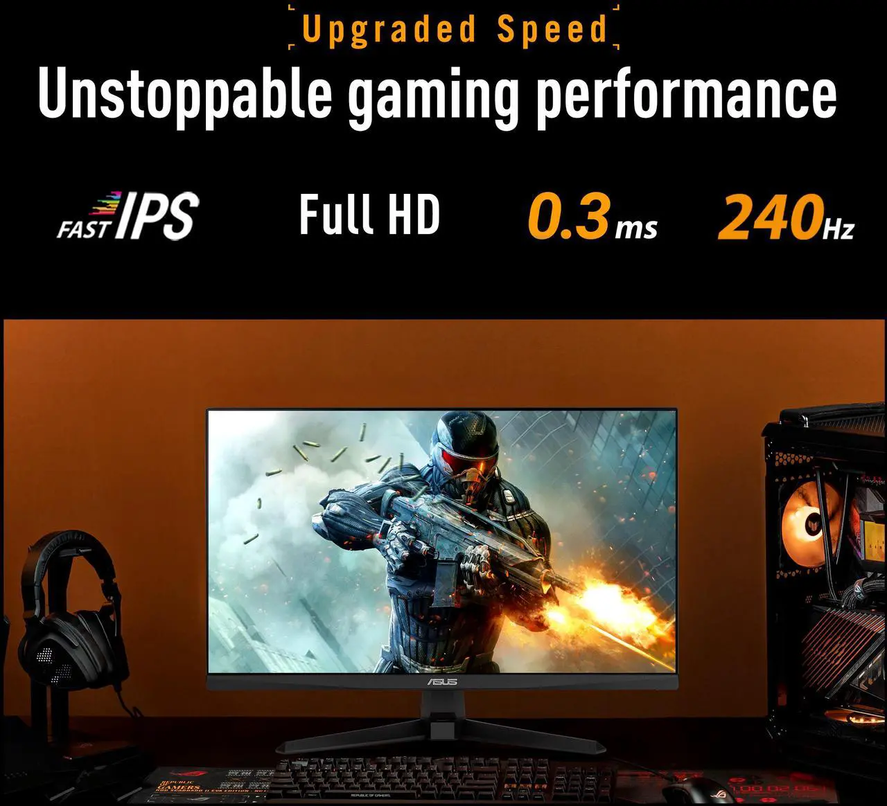 Monitor gaming ASUS TUF Gaming de 24 pulgadas (23,8" visibles), Full HD 1080p, 240 Hz, IPS rápido, compatible con AMD FreeSync Premium y G-Sync, 0,3 ms (VG249QM5A)