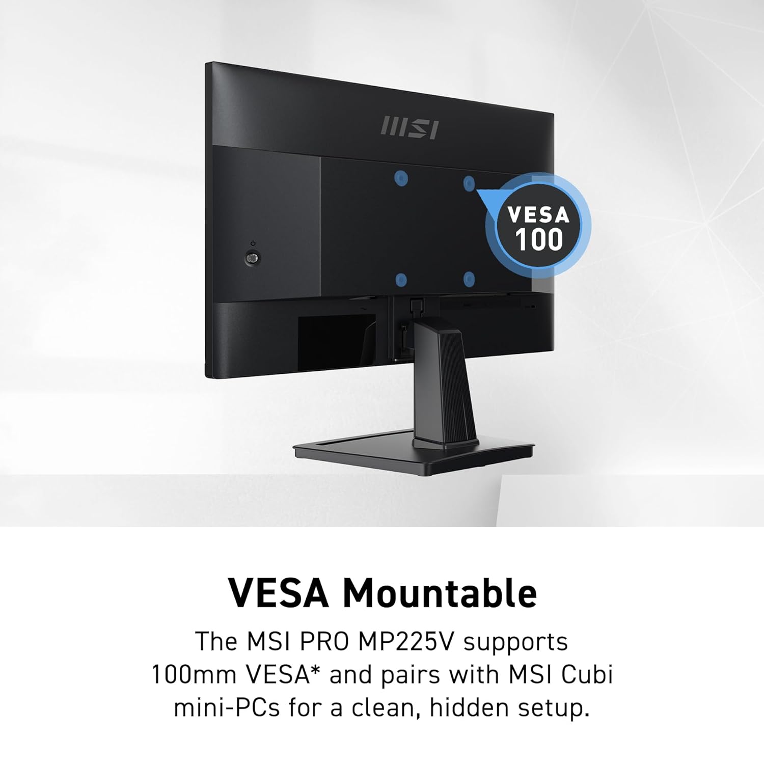 msi PRO MP225V, 22 pulgadas, monitor de computadora 1920 x 1080 (FHD), 100Hz, sincronización adaptativa, HDMI, puerto de video, luz azul baja, control Eye-Q, montaje VESA, inclinación, 1 ms, negro