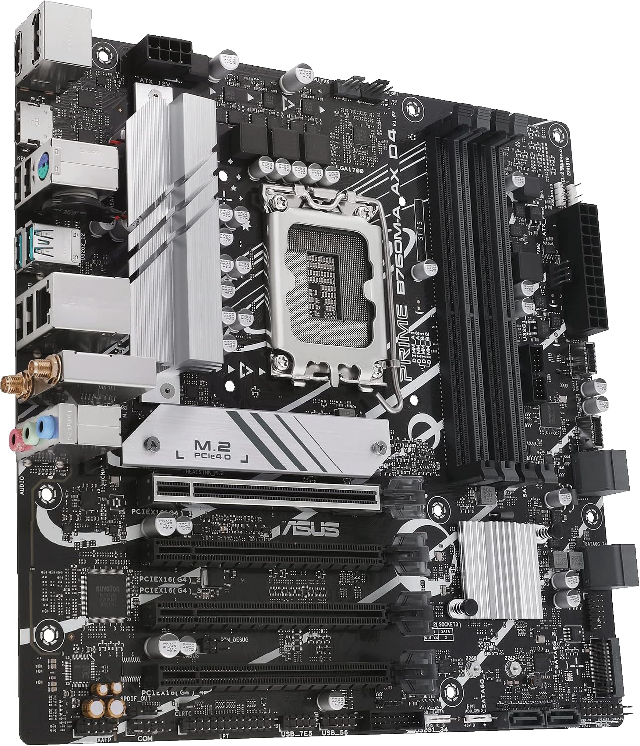 ASUS PRIME B760M-A AX D4 Intel B760 (LGA 1700) (13ª y 12ª generación) placa base mATX, PCIe 4.0, ranuras 2xM.2, LAN de 2.5 GB, Wi-Fi 6, DisplayPort, Dual HDMI, USB trasero 3.2 Gen 2, USB frontal 3.2