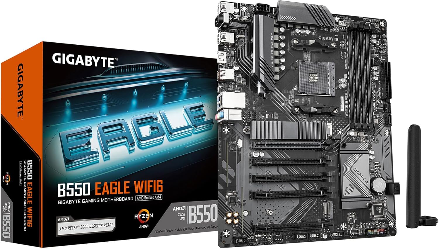 GIGABYTE B550 Eagle WIFI6 Placa Base, Soporta Procesadores AMD AM4 Ryzen 5000, ATX, DDR4, 2X M.2, PCIe 4.0, WIFI6, 1GbE LAN, EZ-Latch