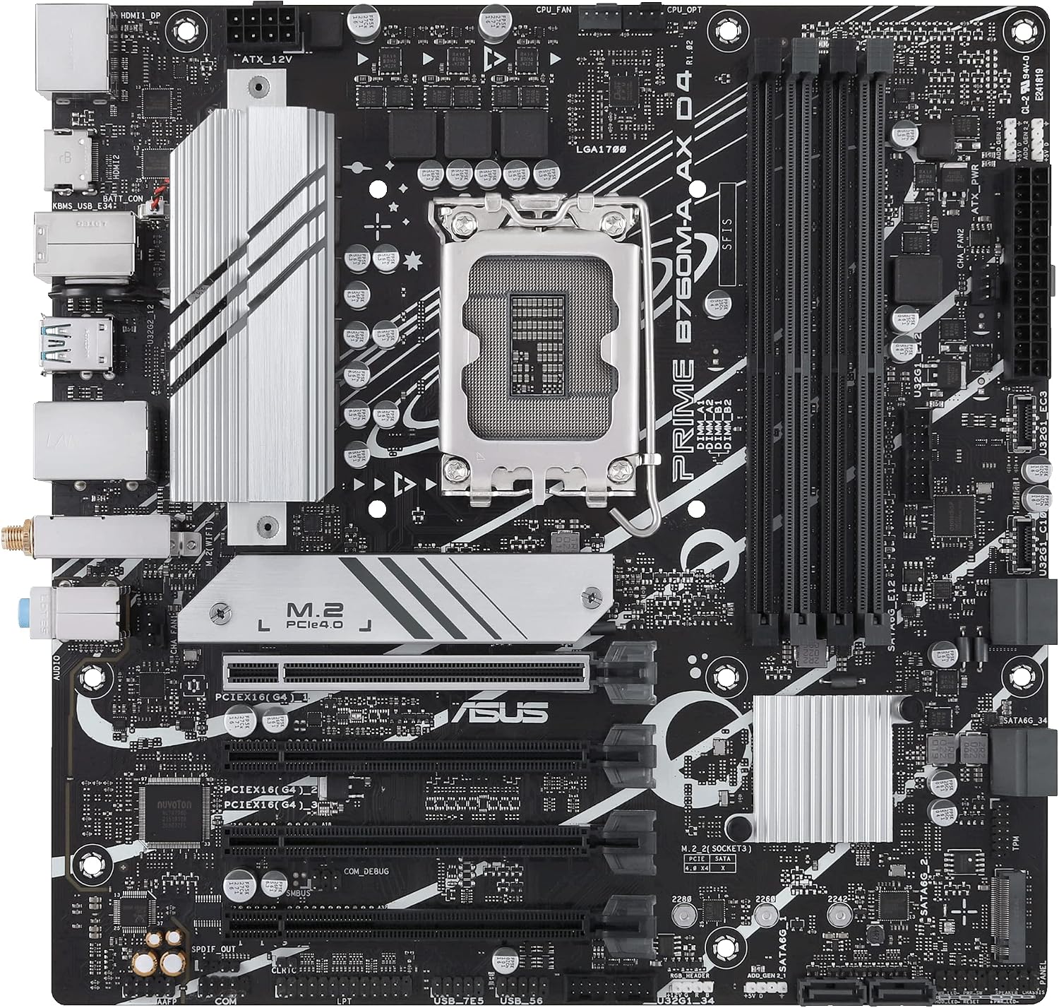ASUS PRIME B760M-A AX D4 Intel B760 (LGA 1700) (13ª y 12ª generación) placa base mATX, PCIe 4.0, ranuras 2xM.2, LAN de 2.5 GB, Wi-Fi 6, DisplayPort, Dual HDMI, USB trasero 3.2 Gen 2, USB frontal 3.2