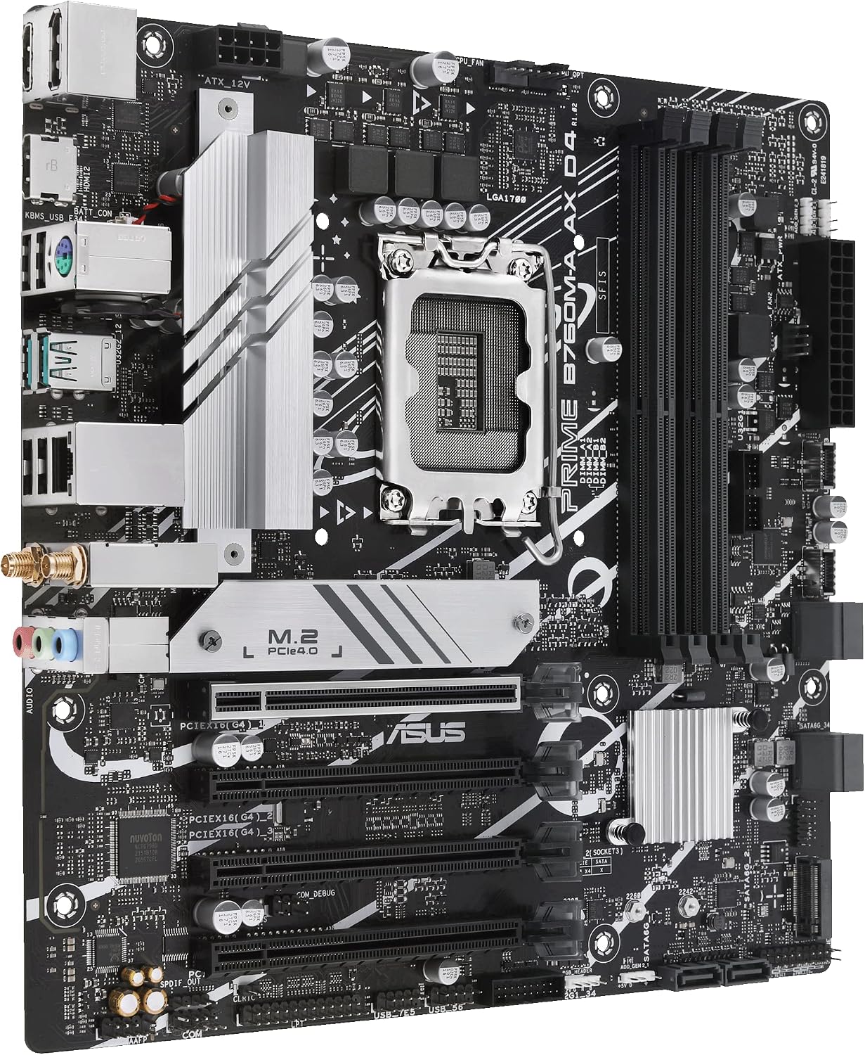 ASUS PRIME B760M-A AX D4 Intel B760 (LGA 1700) (13ª y 12ª generación) placa base mATX, PCIe 4.0, ranuras 2xM.2, LAN de 2.5 GB, Wi-Fi 6, DisplayPort, Dual HDMI, USB trasero 3.2 Gen 2, USB frontal 3.2