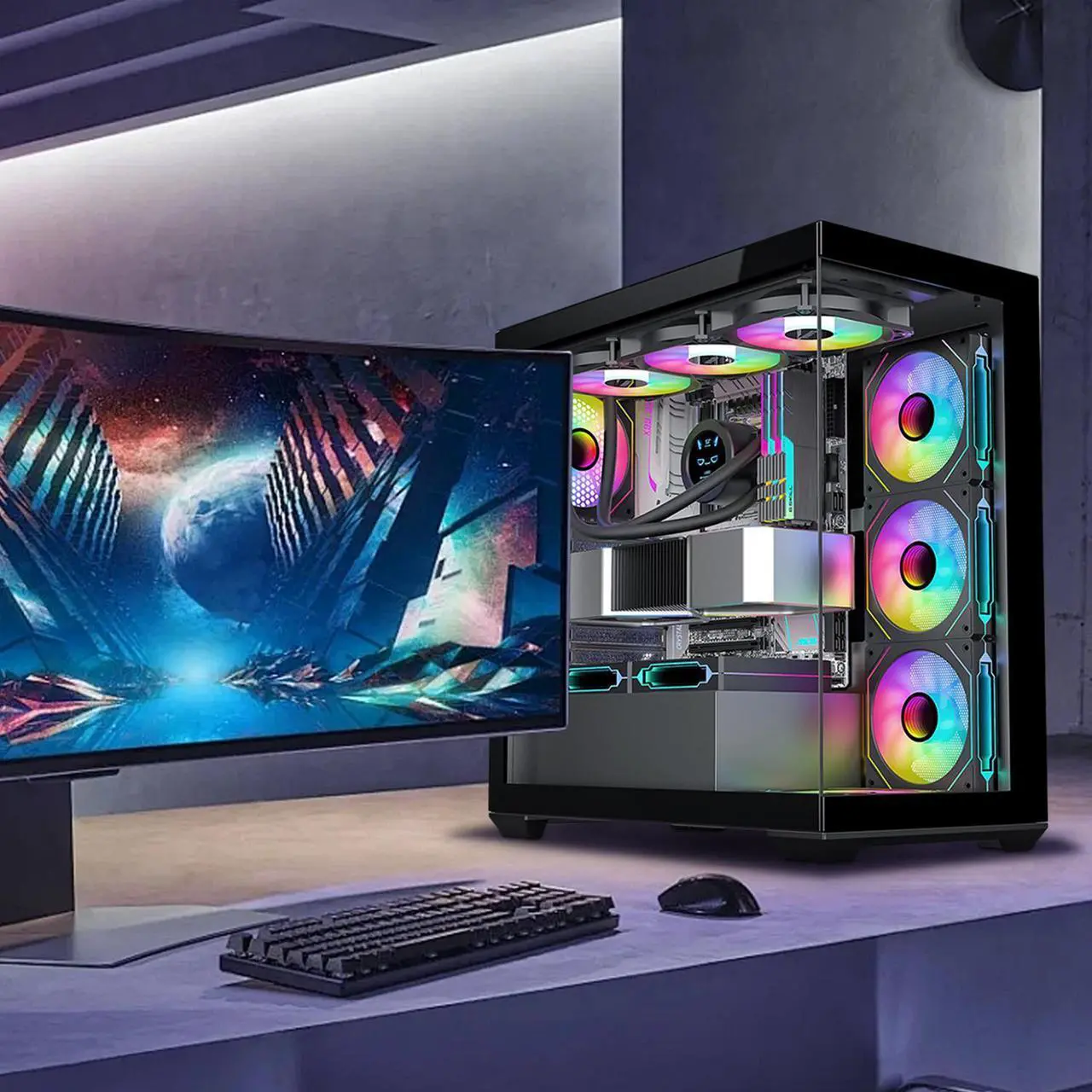 Ventiladores RGB: paquete de 6 ventiladores PWM ARGB de 120 mm para caja con concentrador de ventilador y control remoto, control de velocidad, ventilador con control PWM para caja de computadora y sistema de refrigeración líquida.