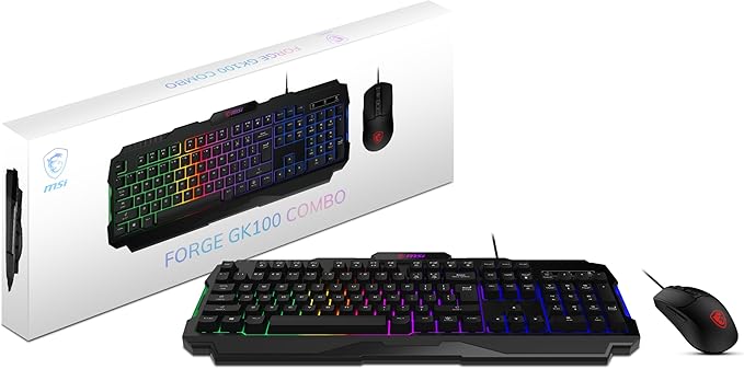 MSI Forge GK100 Combo - Juego de teclado y mouse RGB para juegos, 19 teclas anti-fantasma, sensor óptico de 6400 DPI