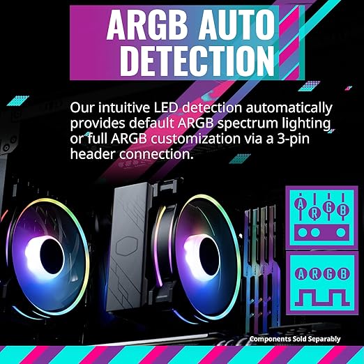 Cooler Master Hyper 212 Halo - Enfriador de aire negro para CPU, ventilador PWM de 120 Halo², ARGB de doble bucle, cubierta superior de aluminio, 4 tubos de calor de cobre, 6.063 in de alto, AMD Ryzen AM5|AM4, Intel LGA 1851|1700|1200 soportes Visita la tienda de Cooler Master