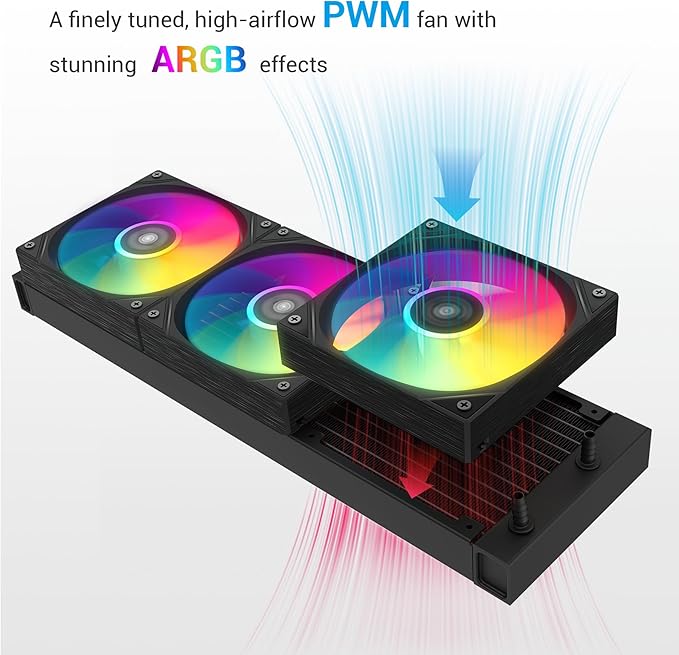 Enfriador de agua SAMA L60 para CPU AIO: sistema de refrigeración líquida de 360 ​​mm con ventiladores ARGB silenciosos PWM de 4 pines y 2000 RPM, compatible con Intel LGA 1366/115X/2011/1200/1700/1851 y AMD AM4/AM5, color negro.