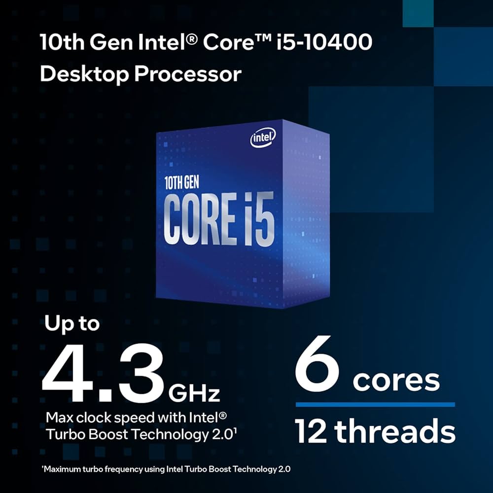 ntel Core i5-10400 Procesador de escritorio 6 núcleos hasta 4.3 GHz LGA1200 (chipset Intel serie 400) 65W