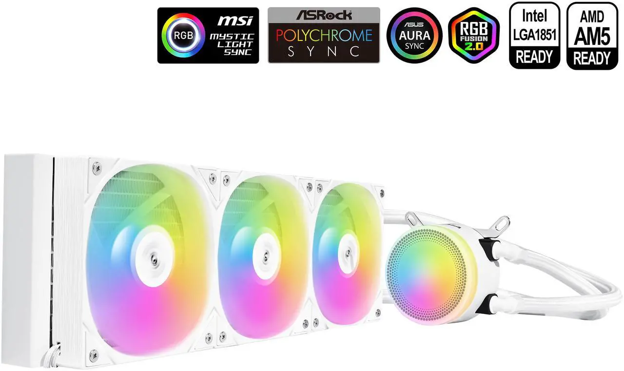 Refrigerador líquido para CPU SAMA L60, refrigerador AIO de 360 ​​mm con ventiladores silenciosos PWM de 4 pines, rodamientos FDB, refrigeración líquida ARGB, refrigerador de CPU blanco compatible con LGA 1366/115X/2011/1200/1700 y AM4 AM5