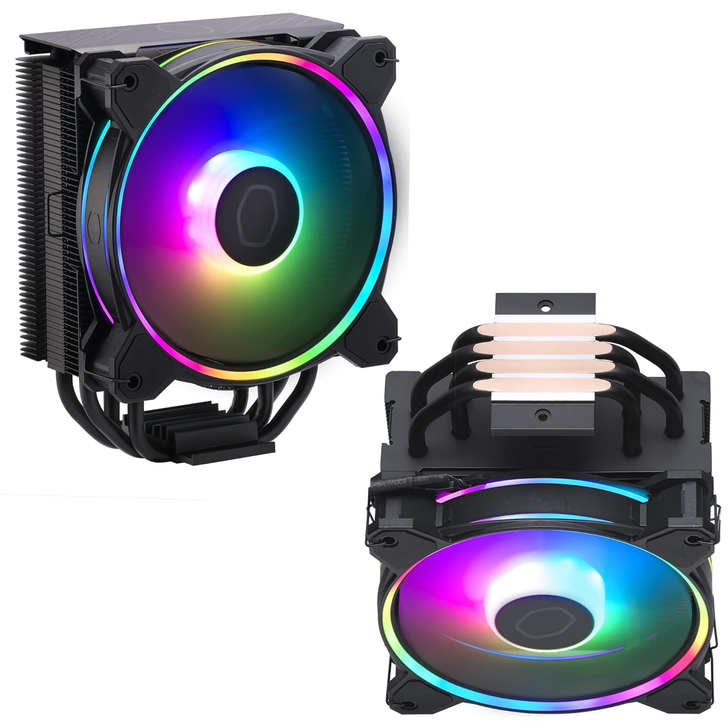 Cooler Master Hyper 212 Halo - Enfriador de aire negro para CPU, ventilador PWM de 120 Halo², ARGB de doble bucle, cubierta superior de aluminio, 4 tubos de calor de cobre, 6.063 in de alto, AMD Ryzen AM5|AM4, Intel LGA 1851|1700|1200 soportes Visita la tienda de Cooler Master