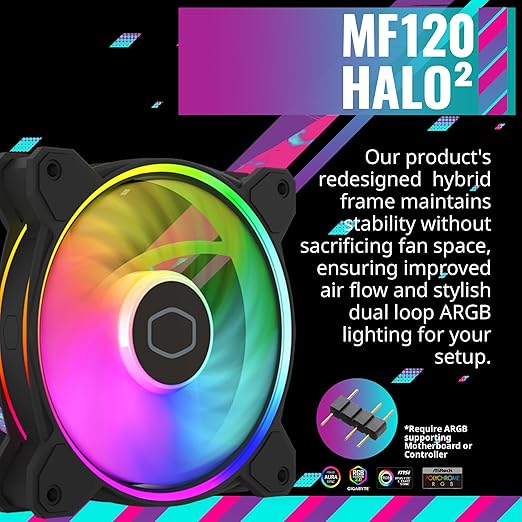 Cooler Master Hyper 212 Halo - Enfriador de aire negro para CPU, ventilador PWM de 120 Halo², ARGB de doble bucle, cubierta superior de aluminio, 4 tubos de calor de cobre, 6.063 in de alto, AMD Ryzen AM5|AM4, Intel LGA 1851|1700|1200 soportes Visita la tienda de Cooler Master